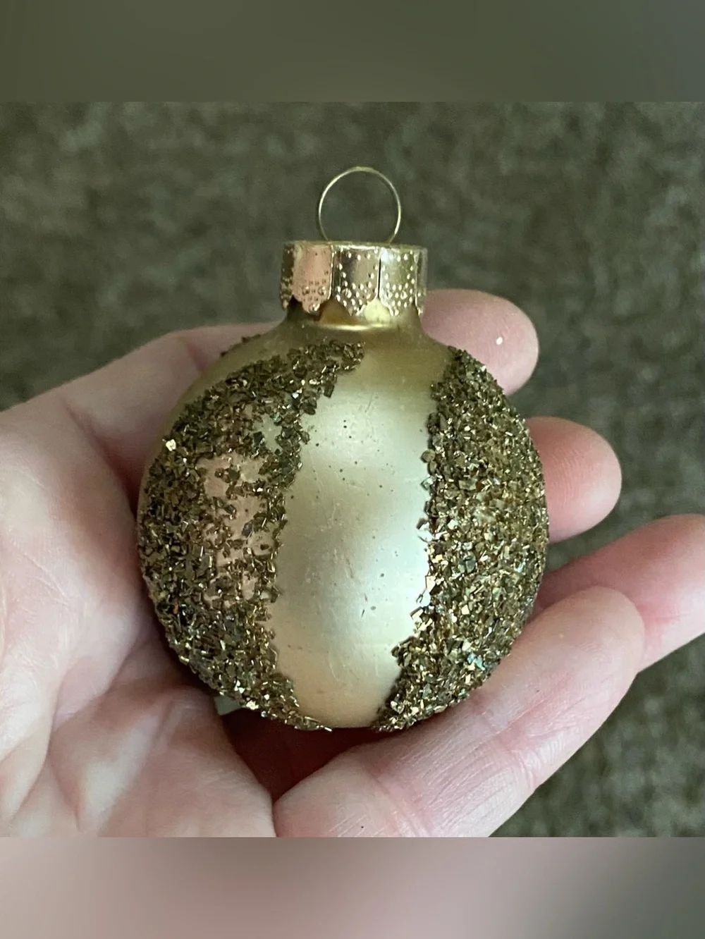 Vintage Rauch Blown Glass Christmas Ornament Champagne Gold Mica Glitter